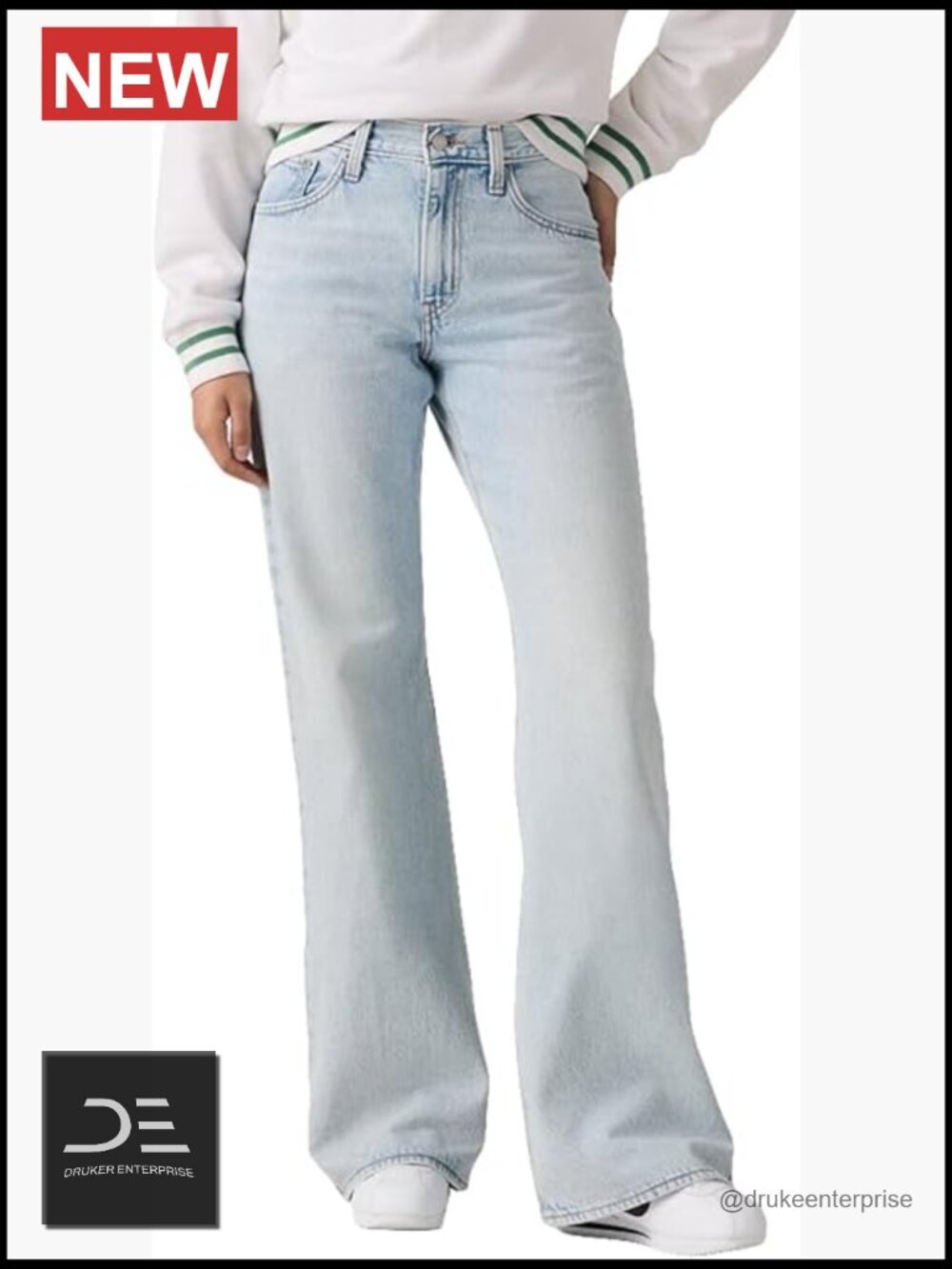 Middy Loose Boot Jeans Mid-Rise Loose Fit Bootcut 100% Cotton